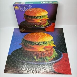 Golden Vintage Jigsaw Puzzle Cheeseburger Burger 550 Pieces 100% Complete Retro